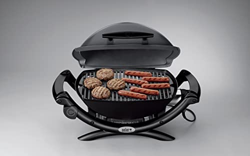 Weber Q1400 Elektrogrill (Dark Grey) mit 43 x 32 cm Grillfläche, 2-geteiltem porzellanemailliertem Gussrost und Aluminiumguss-Gehäuse. Kompakt, leistungsstark und ideal für Balkon oder Terrasse. Für stilvolles Grillen mit echtem BBQ-Feeling.