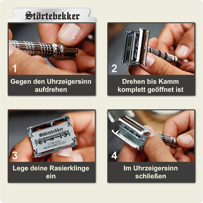 Störtebekker® Premium Rasierhobel-Set für Herren im handgefertigten Lederetui – inkl. Rasierpinsel, Edelstahl-Rasierschale, Rasierseife, Alaunstein und Klingen. Hochwertiges Bartpflege-Set für klassische Nassrasur mit Stil.