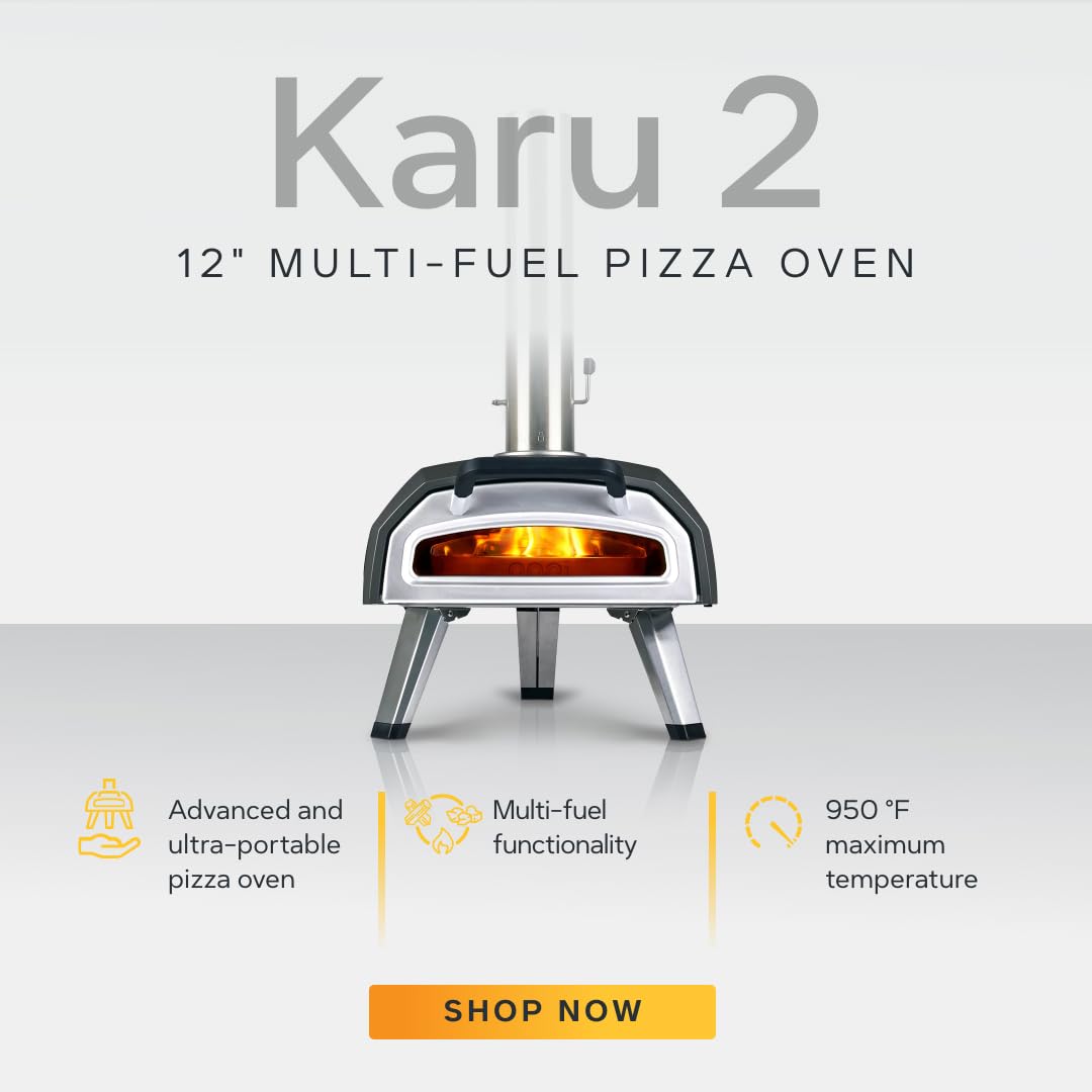 Ooni Karu 2 Multi-Brennstoff Pizzaofen . Tragbarer Outdoor-Ofen für Gas, Holz & Holzkohle.Genieße authentische Steinofenpizza überall.