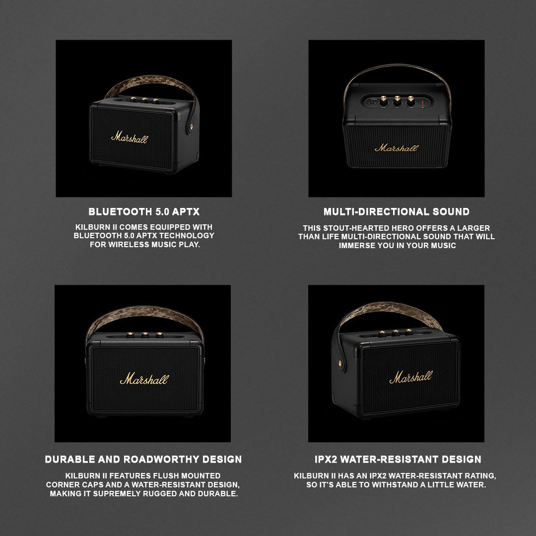 Marshall Kilburn II – Tragbarer, wasserabweisender Bluetooth-Lautsprecher. Sichere dir jetzt deinen Kilburn II und genieße legendären Marshall-Sound.