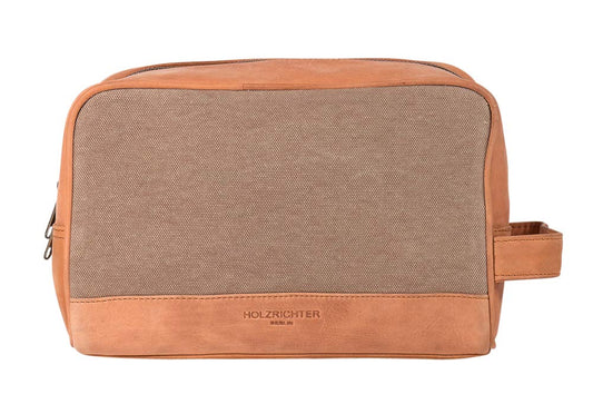 HOLZRICHTER Berlin Kulturbeutel (Größe L) aus Canvas und Premium-Leder. Stilvolle Kulturtasche. Robuste Materialien, durchdachtes Design. Ideal für Reisen mit Klasse.