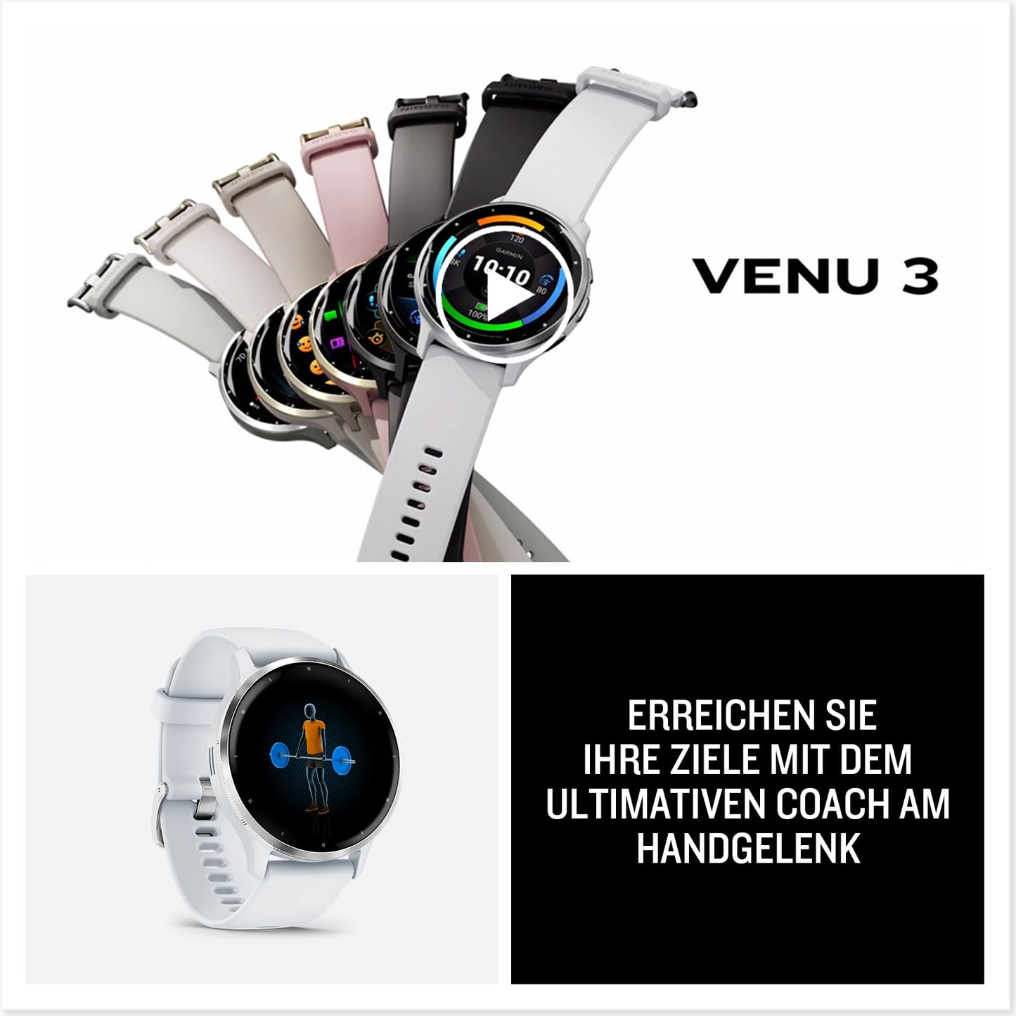 Garmin Venu 3S – GPS-Fitness-Smartwatch mit Bluetooth Telefonie und Sprachassistenz, Ultrascharfes 1,2 Zoll AMOLED-Touchdisplay, Fitnessfunktionen, Garmin Music, Garmin Pay und Rollstuhlmodus