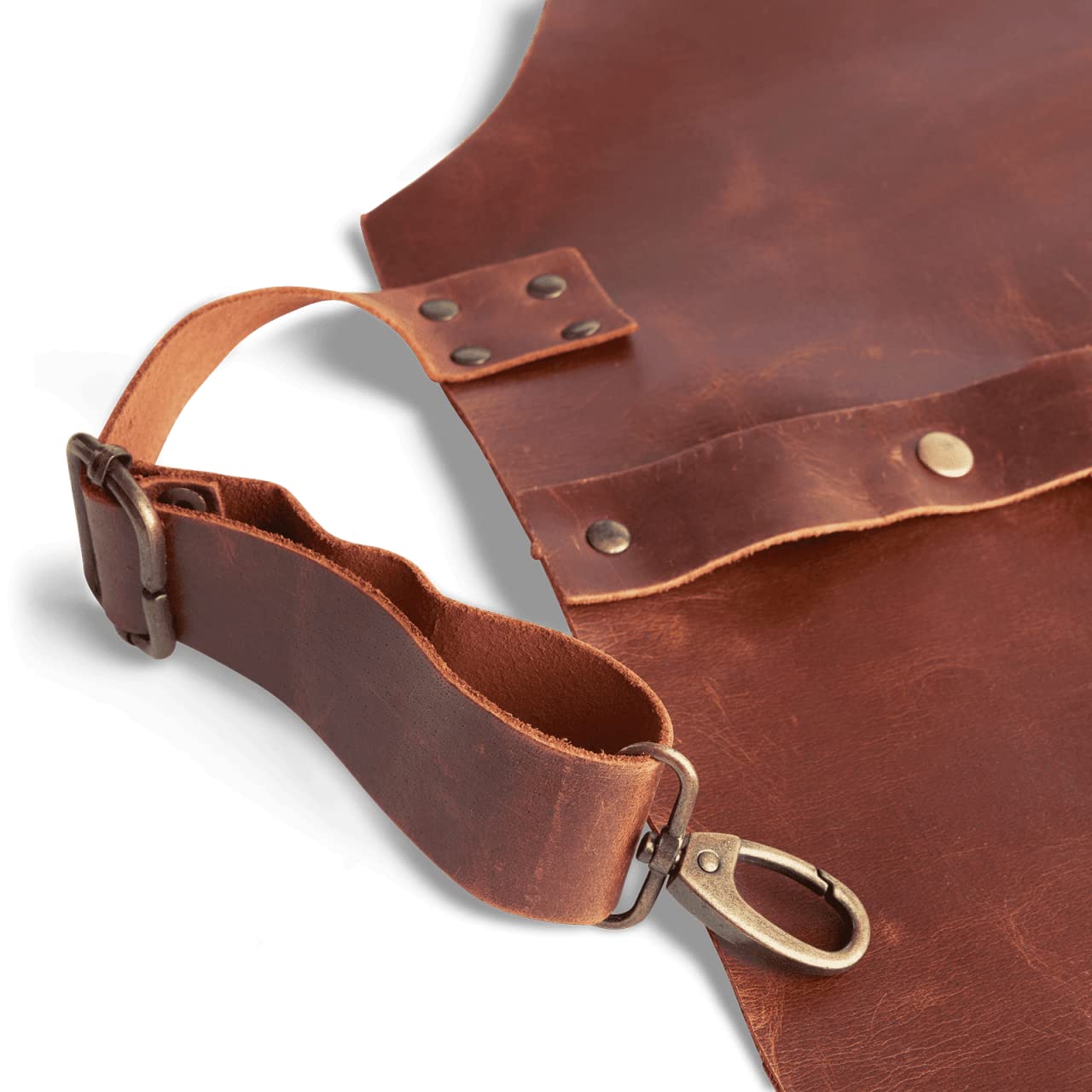 BURNHARD Grillschürze Leder Braun, Lederschürze 100% Büffelleder, Größenverstellbar, BBQ-Schürze mit Taschen, Kochschürze