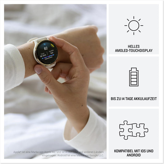 Garmin Venu 3 Smartwatch. Elegante Fitnessuhr mit OLED, Gesundheitsanalyse & Telefonfunktion.