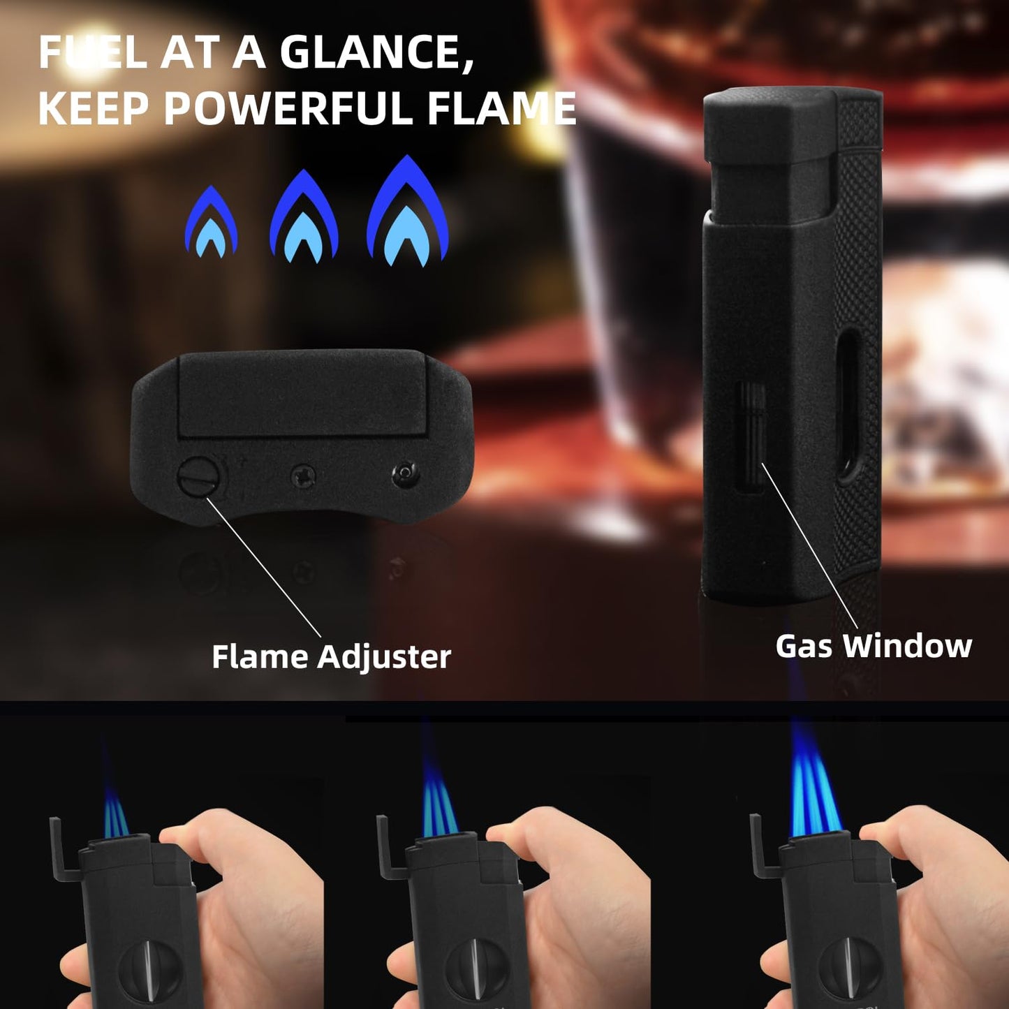 CIGAROL 3-in-1 Zigarrenfeuerzeug mit V-Cutter, 3-fach Jetflamme und edler Geschenkbox. Sturmfestes Design (ohne Gas) für präzises Anzünden und sauberes Schneiden. Hochwertiges Zigarrenzubehör und stilvolles Geschenk für Genießer.
