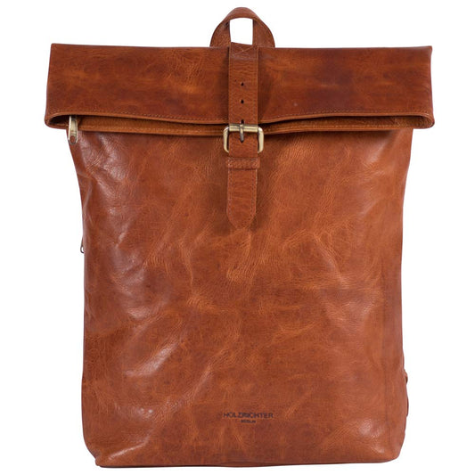 HOLZRICHTER Berlin Rolltop Rucksack No 4-2 aus hochwertigem Leder in Cognac-Braun – Premium Daypack im Vintage-Look. Funktional, robust und stilvoll zugleich. Ideal für Alltag, Reisen oder Business.