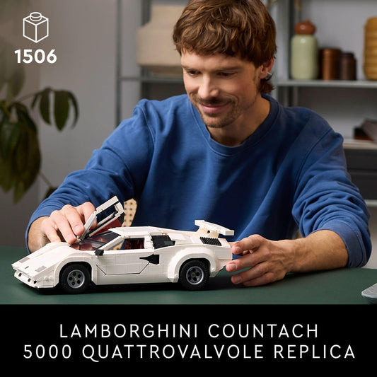 LEGO Icons Lamborghini Countach 5000 Quattrovalvole (Set 10337). 1.506 Teile Supersportwagen-Ikone mit V12-Motor & typischen ScherentĂĽren.
