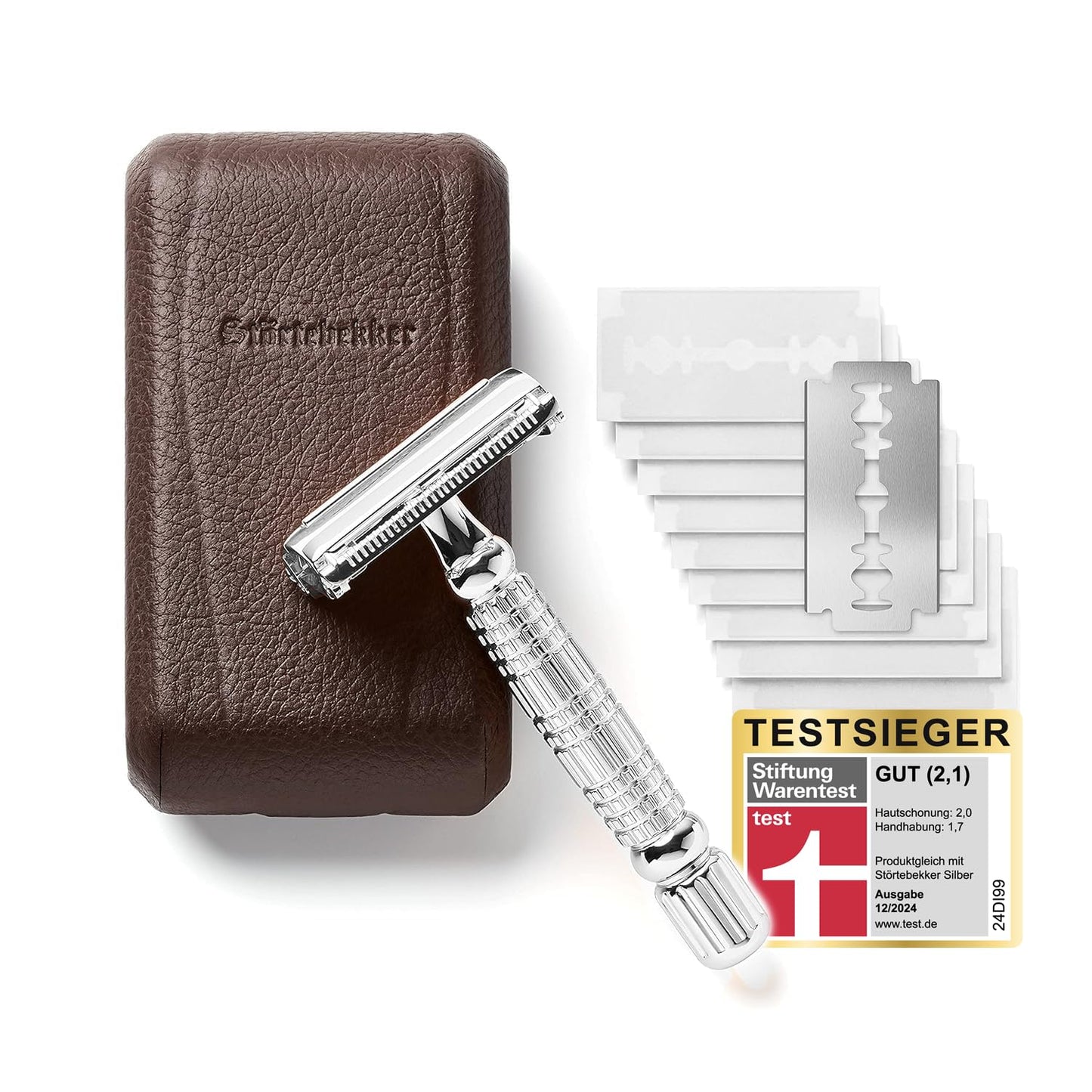 Störtebekker® Premium Rasierhobel-Set für Herren im handgefertigten Lederetui – inkl. Rasierpinsel, Edelstahl-Rasierschale, Rasierseife, Alaunstein und Klingen. Hochwertiges Bartpflege-Set für klassische Nassrasur mit Stil.