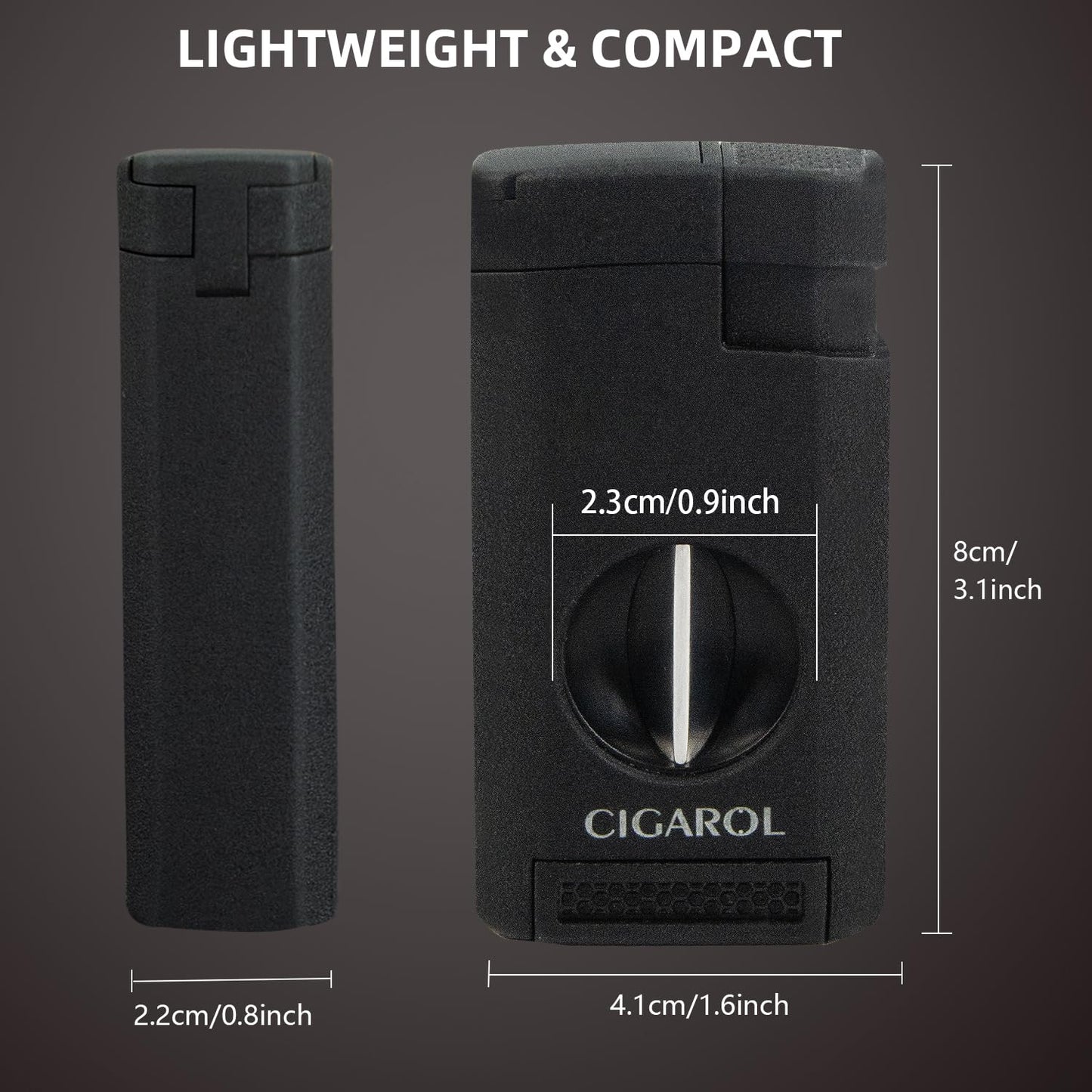 CIGAROL 3-in-1 Zigarrenfeuerzeug mit V-Cutter, 3-fach Jetflamme und edler Geschenkbox. Sturmfestes Design (ohne Gas) für präzises Anzünden und sauberes Schneiden. Hochwertiges Zigarrenzubehör und stilvolles Geschenk für Genießer.