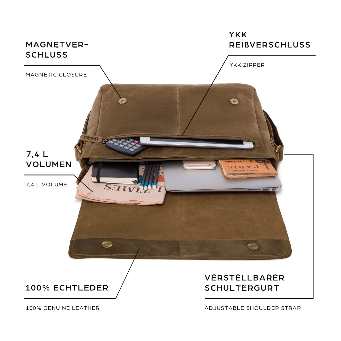 LEABAGS Messenger Bag Oxford aus echtem Leder – stilvolle Umhängetasche für Herren mit Platz für Laptops bis 15 Zoll. Robustes Design mit verstellbarem Schultergurt und viel Stauraum. Der ideale Begleiter für Arbeit, Uni oder Alltag.