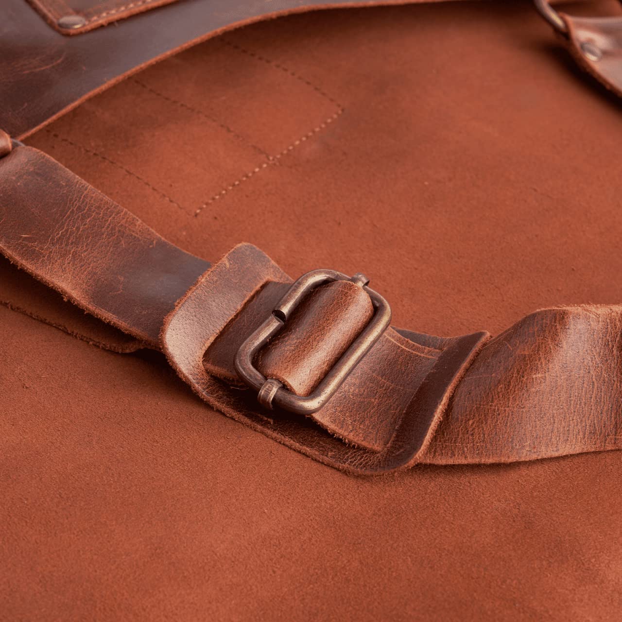 BURNHARD Grillschürze Leder Braun, Lederschürze 100% Büffelleder, Größenverstellbar, BBQ-Schürze mit Taschen, Kochschürze