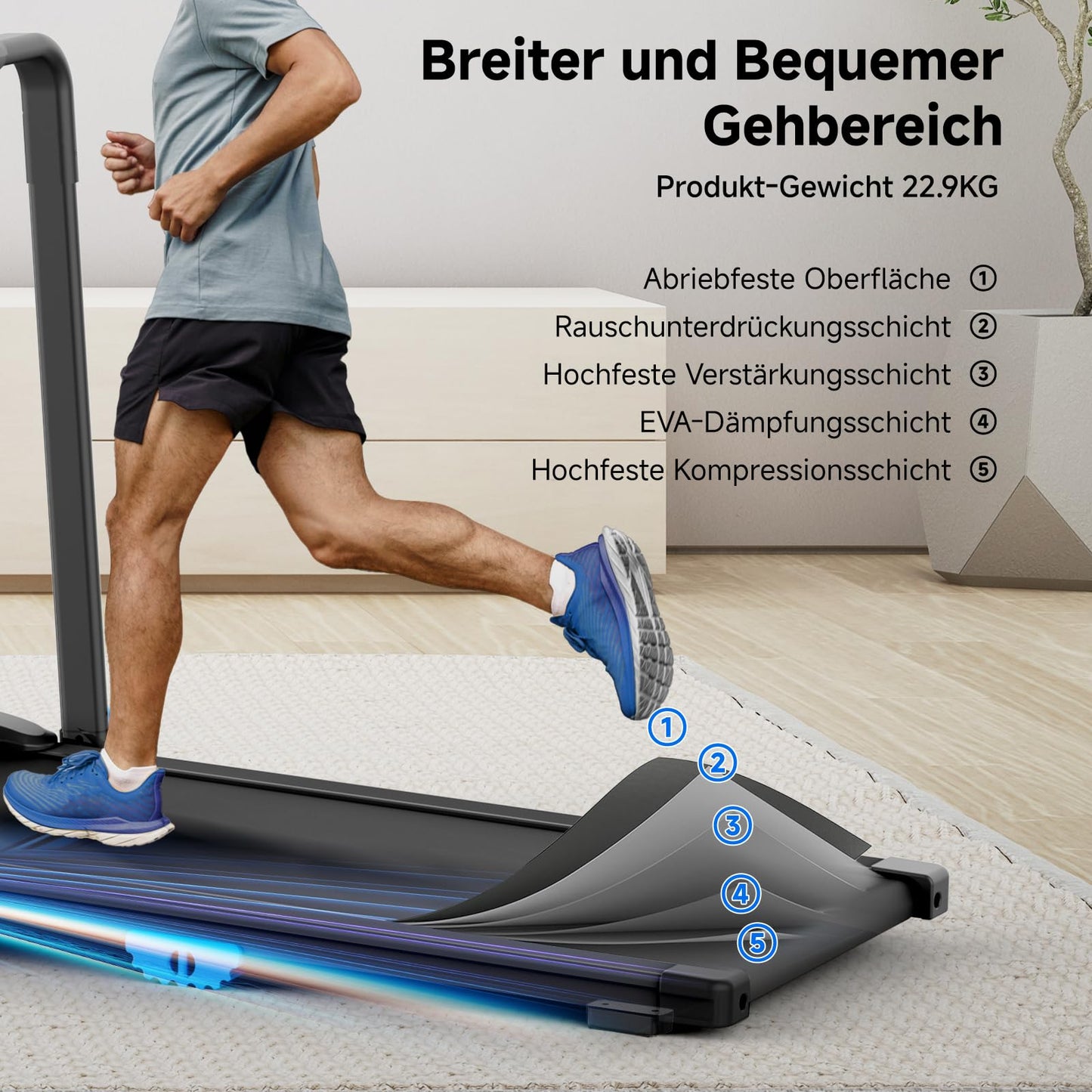 Riksion Laufband für Zuhause, Laufband Klappbar bis 14 km/h,Walking Pad mit 12 Voreingestellte Programme, Elektrisches Laufband mit LED-Anzeige, Fernbedienung und App, Keine Montage Erforderlich