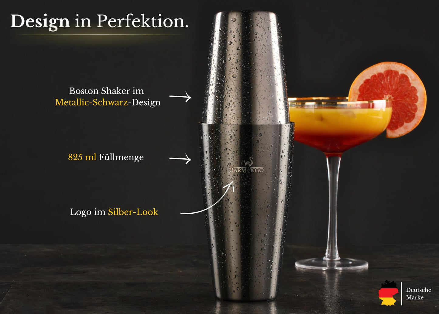 Barmingo Cocktail Shaker Set (11-teilig). Boston Shaker & Barzubehör für Zuhause.