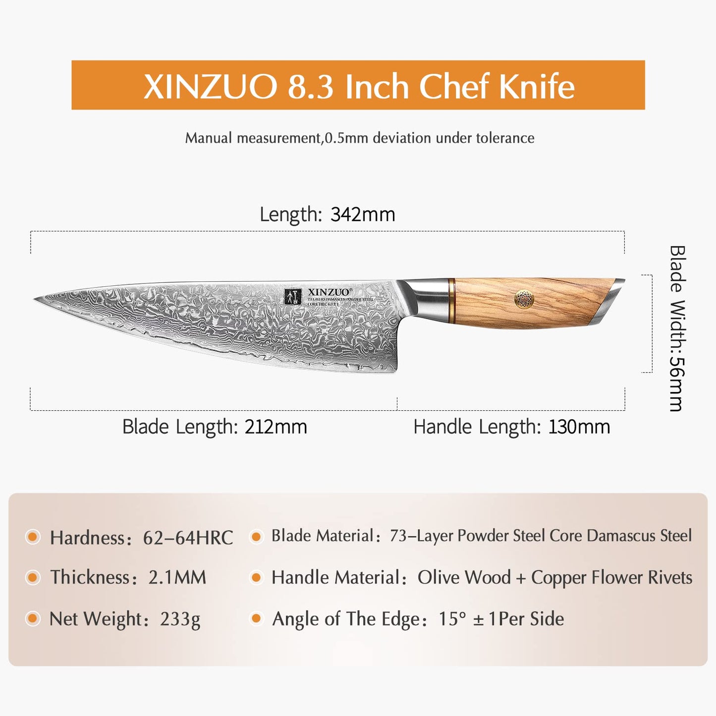 INZUO Damast-Kochmesser 21,2 cm. Handgeschmiedete Präzision für anspruchsvolle Köche. Hol dir jetzt deine Profi-Klinge und schneide wie ein Meister.