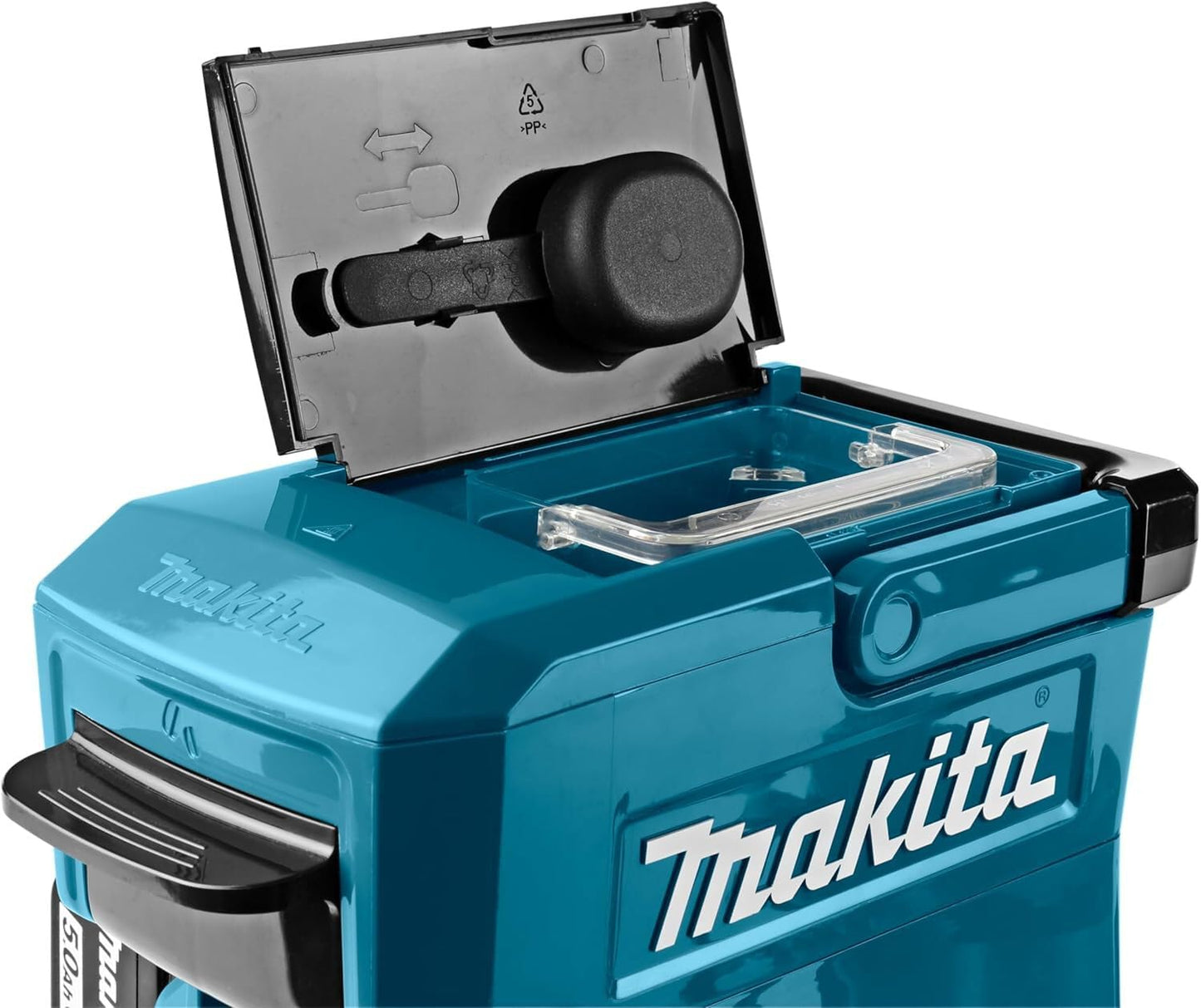 Makita Akku-Kaffeemaschine, Wassertankdeckel geöffnet