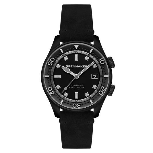 Spinnaker Bradner Automatik-Herrenuhr (42 mm, Midnight Black, SP-5062-06). Zeitlose Eleganz trifft präzise Uhrmacherkunst: Automatisches 3-Zeiger-Werk, kratzfestes Saphirglas und edles Lederarmband. Vervollständige deinen Look mit technischer Raffinesse.