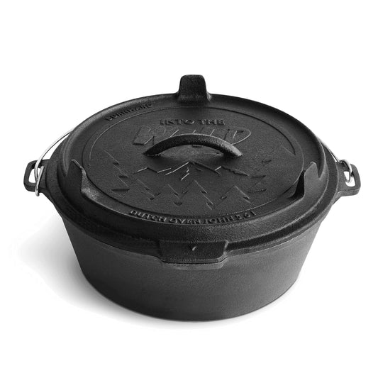 BURNHARD Dutch Oven 6 qt (5,6 L) aus massivem Gusseisen –  bereit für den Einsatz über offenem Feuer oder im Ofen. Inklusive Deckelheber, für flexible Nutzung. Perfekt zum Schmoren, Braten und Backen unter freiem Himmel.