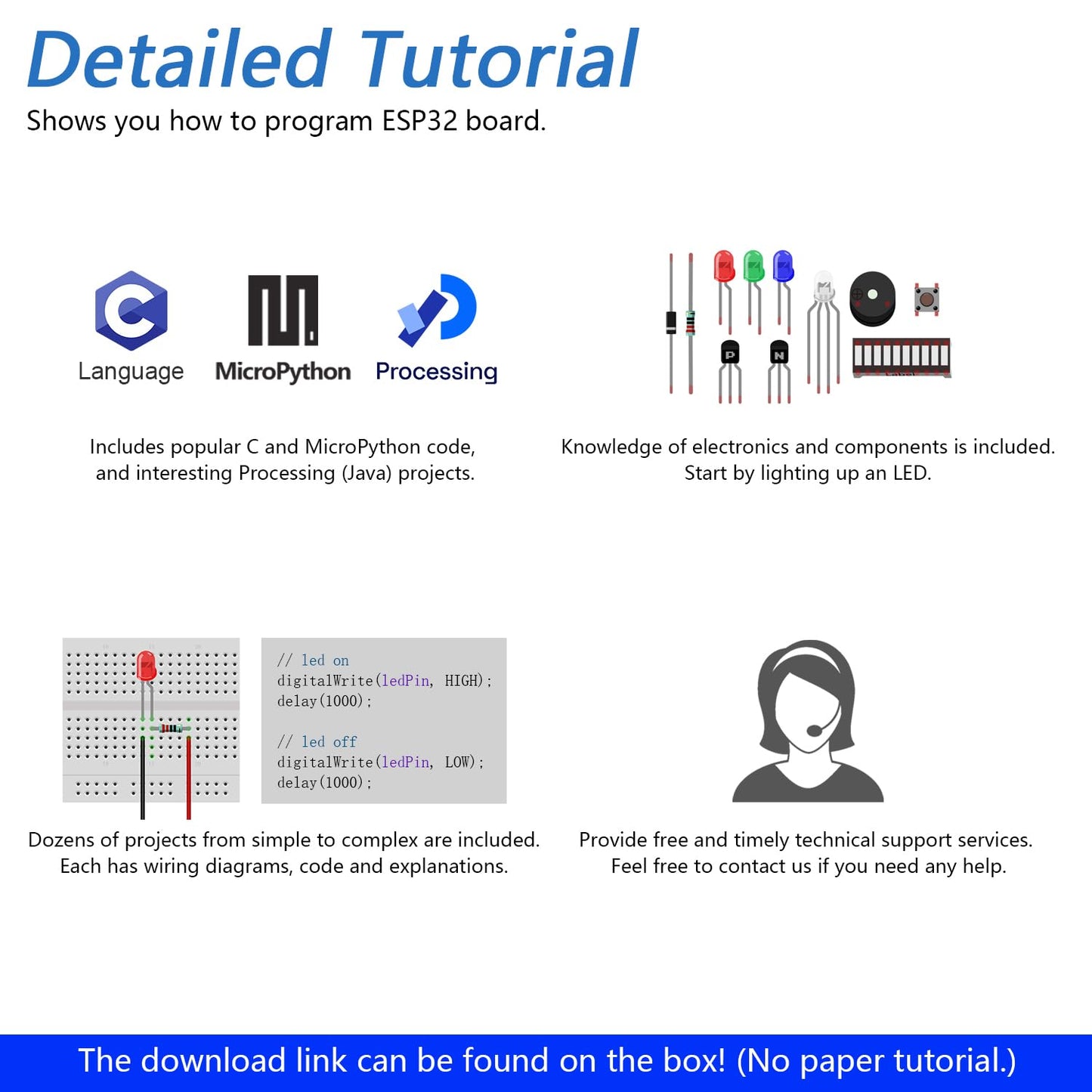 Freenove Ultimate Starter Kit mit ESP32-WROVER CAM, Dual-Core-Mikrocontroller, integrierter Kamera & WLAN. Enthält 240 Bauteile, 122 Projekte und ein 795-seitiges Tutorial für Python, C & Java. Für ambitionierte Elektronik- und Programmierideen.