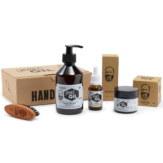 Beyer’s Oil Boxxx – komplettes Bartpflege-Set mit Bartöl, Bartbalsam, Bartshampoo und Bartbürste. Hochwertige Inhaltsstoffe für gepflegten Bart und gesunde Haut. Stilvolles Rundum-Paket für anspruchsvolle Bartträger.