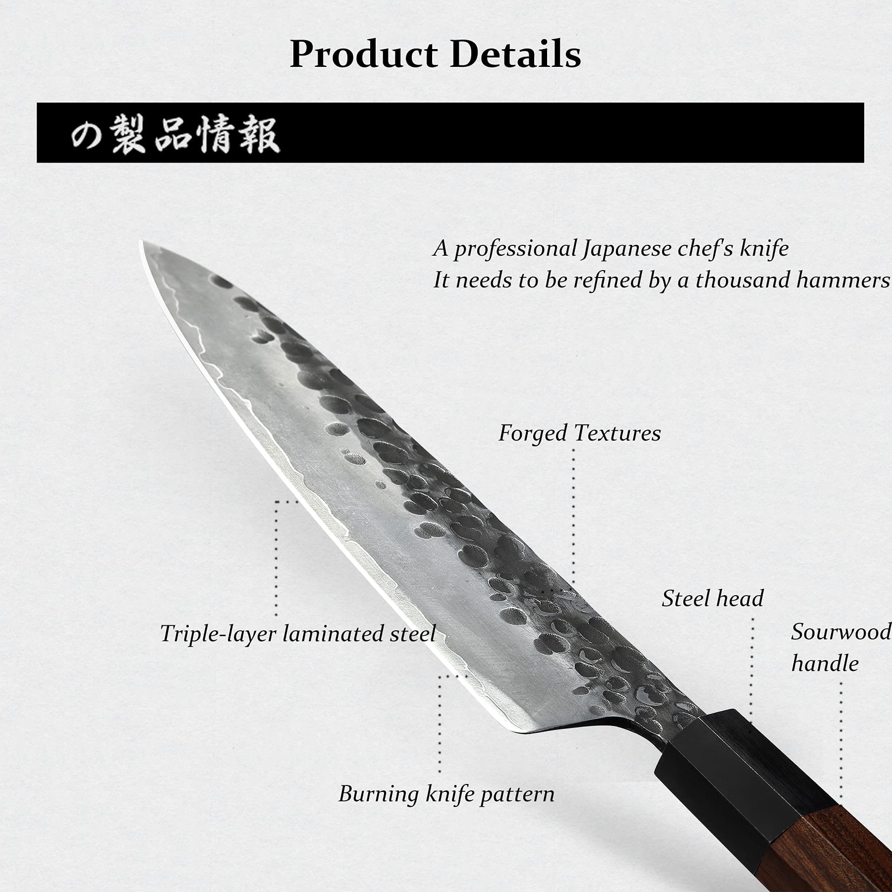 Produkt Details des Gyuto Messers 22cm