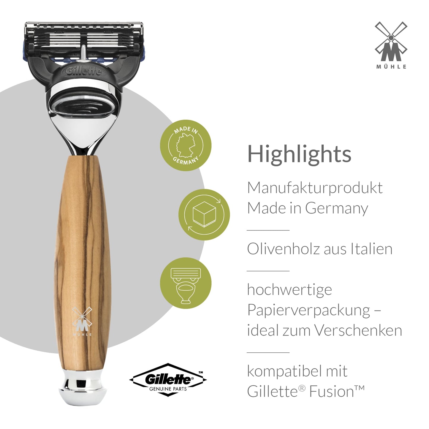 Mühle Vivo Rasierset – Edles Olivenholz & feinstes Dachshaar für erstklassige Nassrasuren.