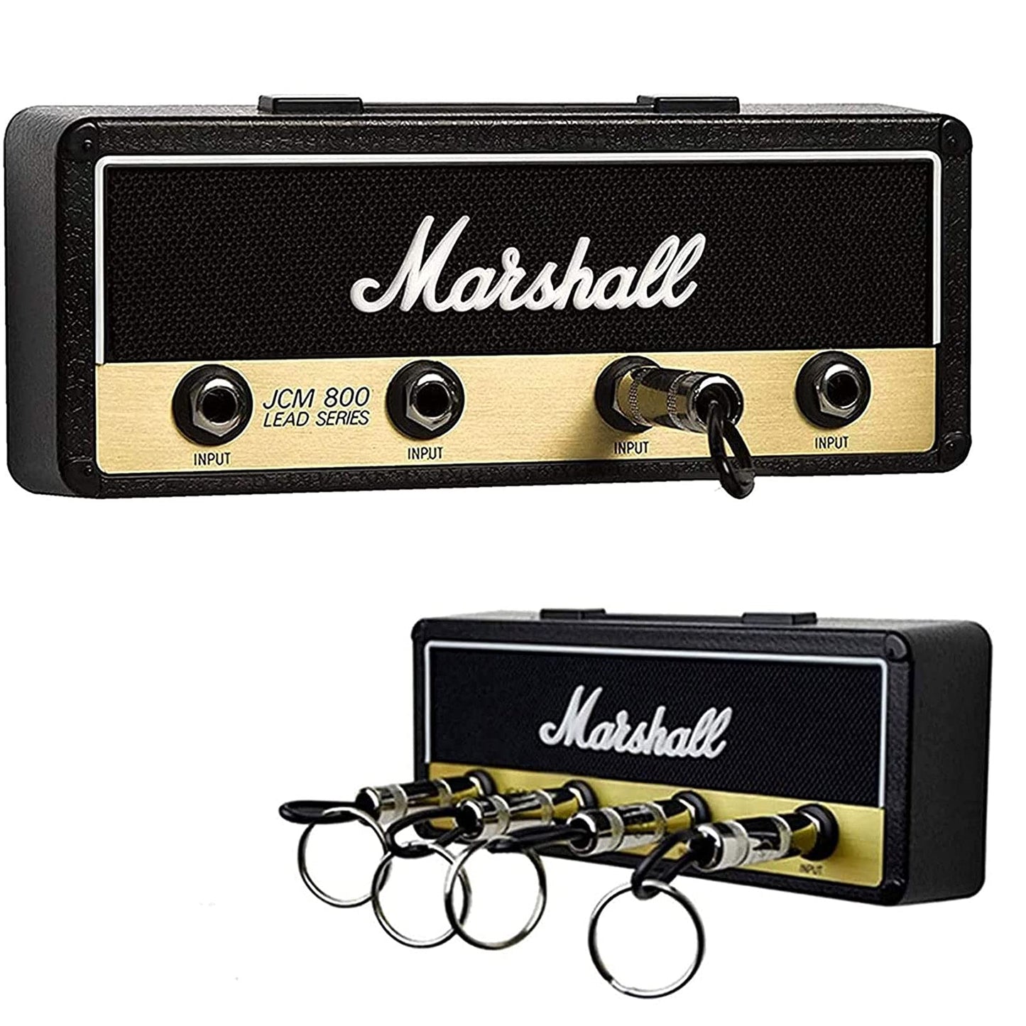 Marshall Schlüsselbrett Jack Rack 2.0 im Design des legendären JCM800 – Schlüsselhalter zur Wandmontage mit 4 Gitarrenstecker-Anhängern. Robuste Halterung für Haus, Studio oder Proberaum. Für Musikliebhaber mit Stil und Sinn für Details.