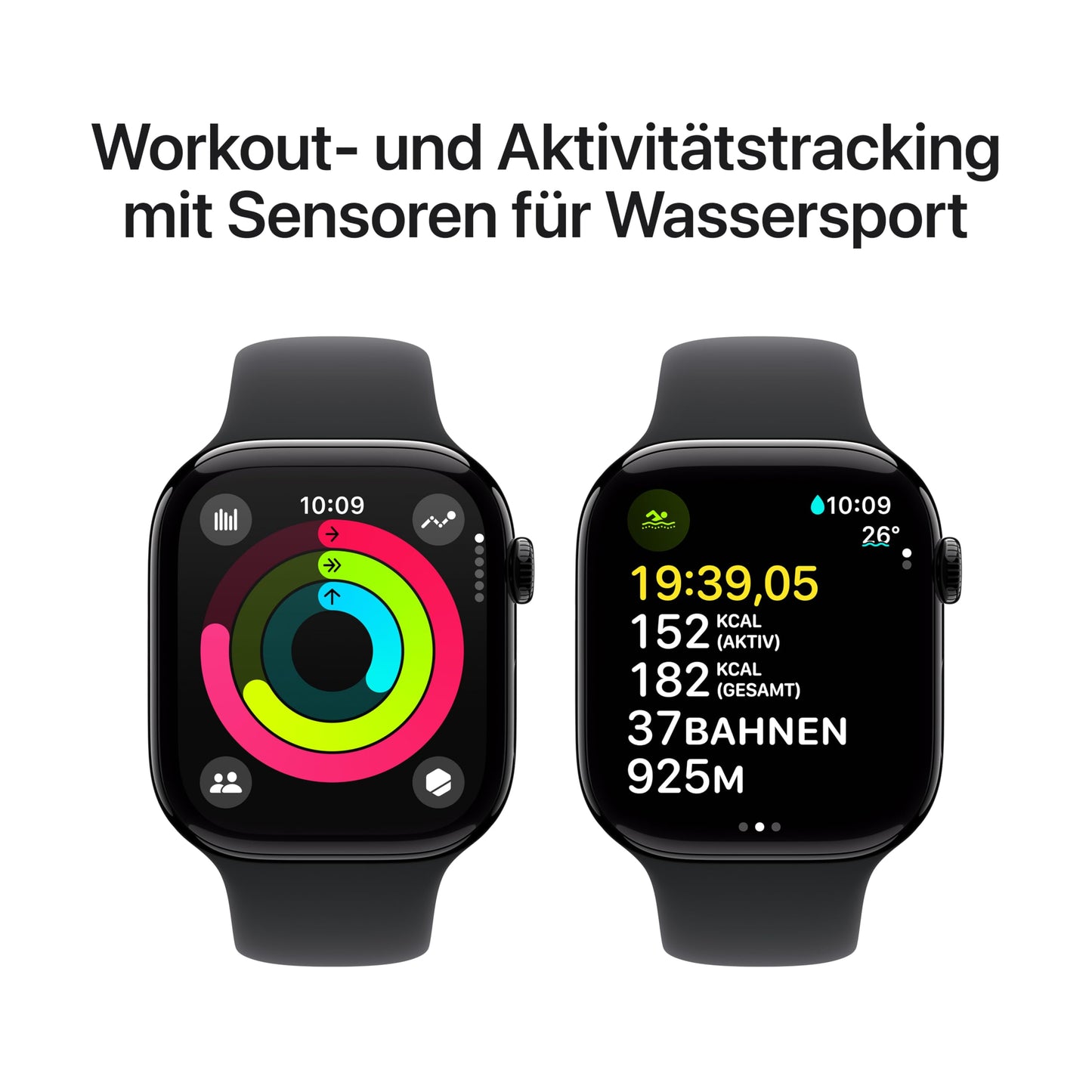 Apple Watch Series 10 (GPS, 46 mm, Diamantschwarz mit schwarzem Sportarmband M/L). Präziser Fitnesstracker mit integrierter EKG-App, Always-On Retina Display und robustem Wasserschutz – jetzt sichern und dein Workout auf das nächste Level heben.