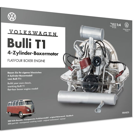 FRANZIS 67152 VW T1 Bulli Boxermotor – originalgetreuer 4-Zylinder-Motorbausatz im Maßstab 1:4 mit beweglichen Teilen und Soundmodul. Inklusive Anleitung und 94-seitigem Begleitbuch. Für Technikfans und Bulli-Liebhaber mit Sinn fürs Detail.