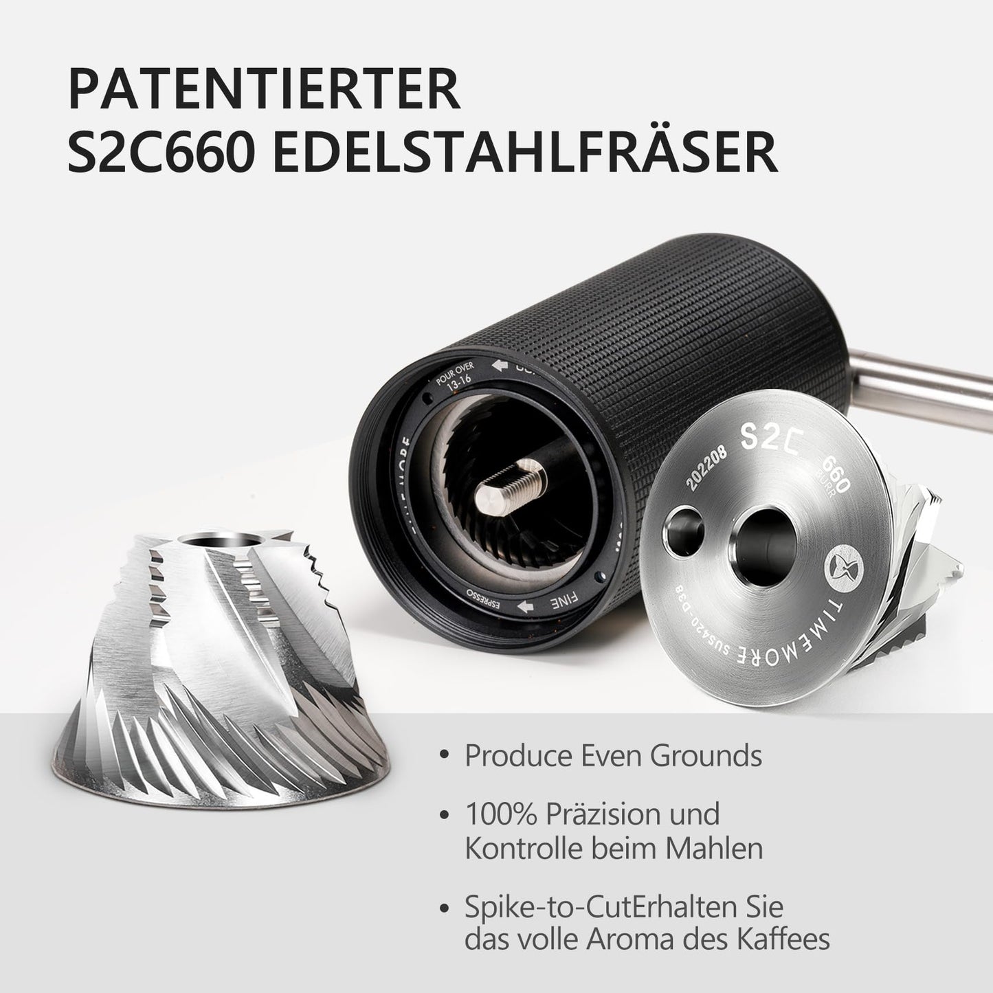 TIMEMORE C3S Pro Ganzmetall Kaffeemühle – Präzise Mahlgradeinstellung, Edelstahl Kegelmahlwerk, Klappbarer Griff & 25g Bohnenbehälter – Schwarz