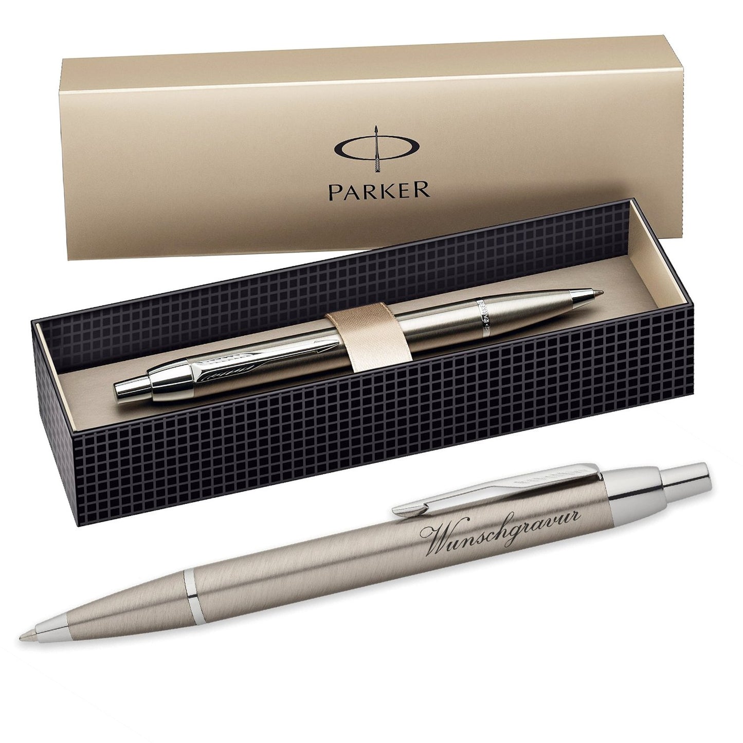 polar-effekt Parker IM Druckkugelschreiber mit Gravur - Metall-gold - Großraummine blauschreibend - inkl. Geschenk-Etui - Deutsche Herstellung - hochwertig und edel - perfekte Geschenkidee
