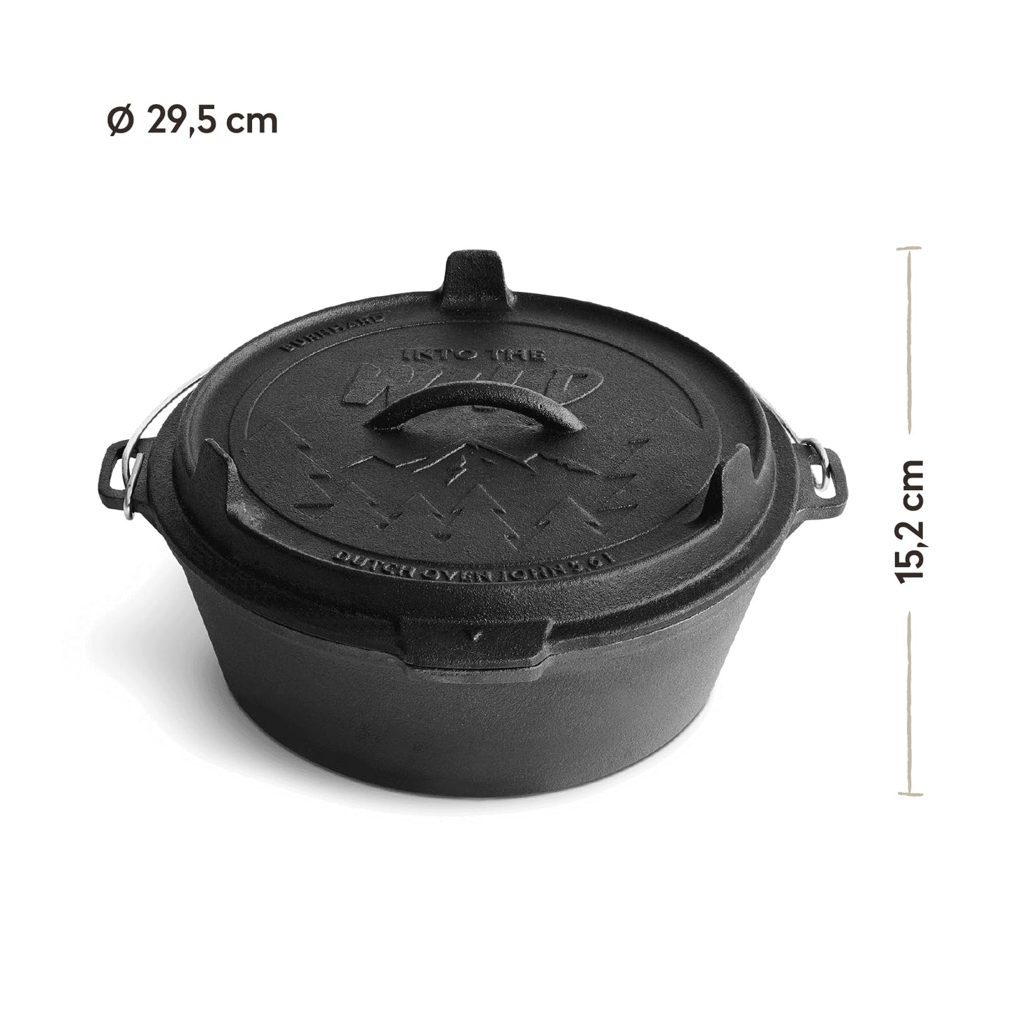 BURNHARD Dutch Oven 6 qt (5,6 L) aus massivem Gusseisen –  bereit für den Einsatz über offenem Feuer oder im Ofen. Inklusive Deckelheber, für flexible Nutzung. Perfekt zum Schmoren, Braten und Backen unter freiem Himmel.