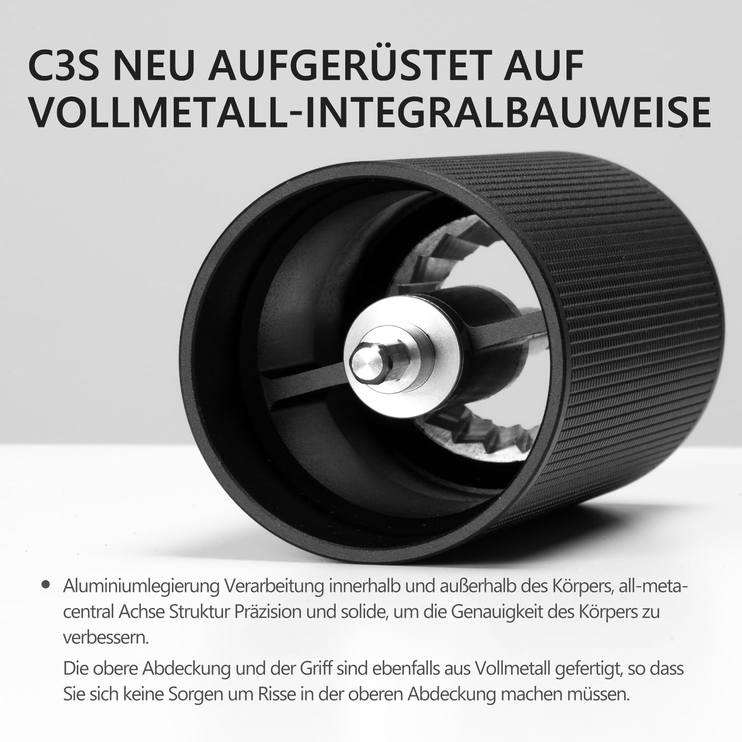TIMEMORE C3S Pro Ganzmetall Kaffeemühle – Präzise Mahlgradeinstellung, Edelstahl Kegelmahlwerk, Klappbarer Griff & 25g Bohnenbehälter – Schwarz
