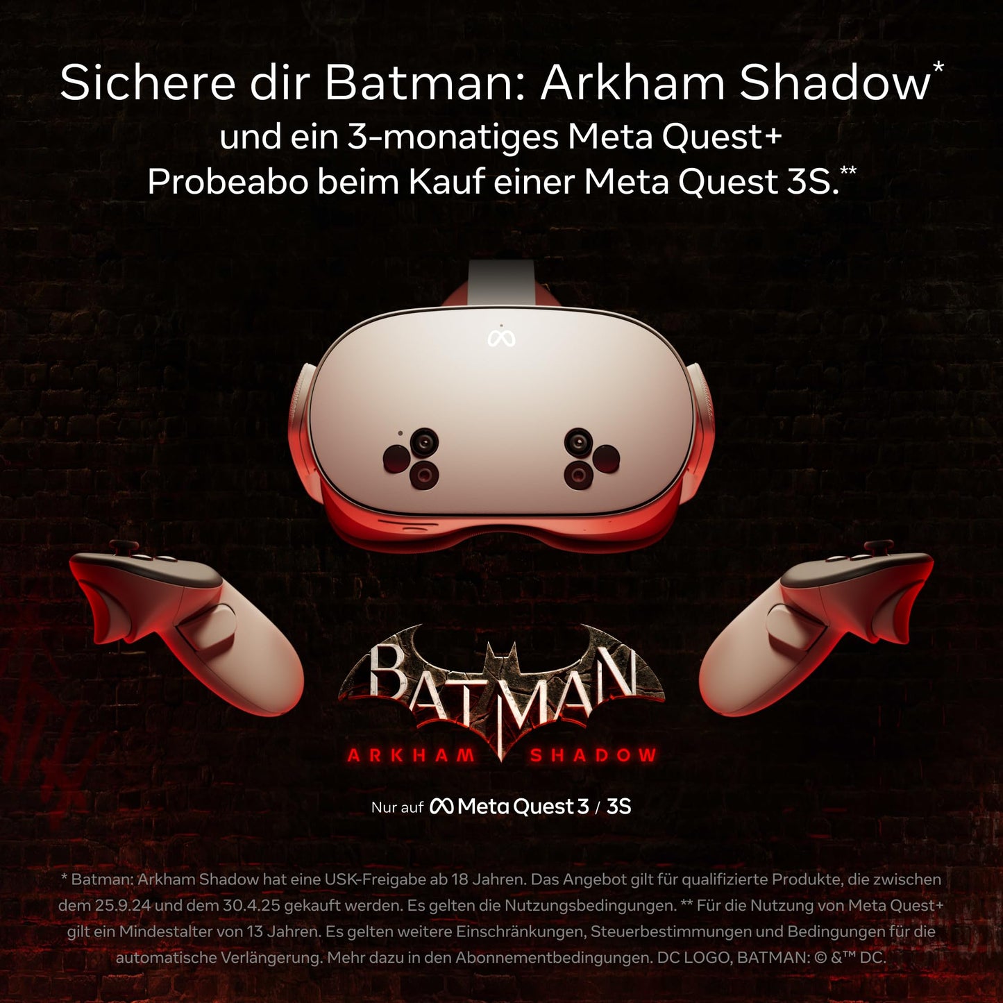 Meta Quest 3S 128 GB mit Batman: Arkham Shadow und 3 Monaten Meta Quest+ Probeabo. All-in-One-VR-Headset mit hochauflösendem Display, sattem Sound und präzisem Tracking. Für immersives Gaming ohne zusätzlichen PC oder Konsole.