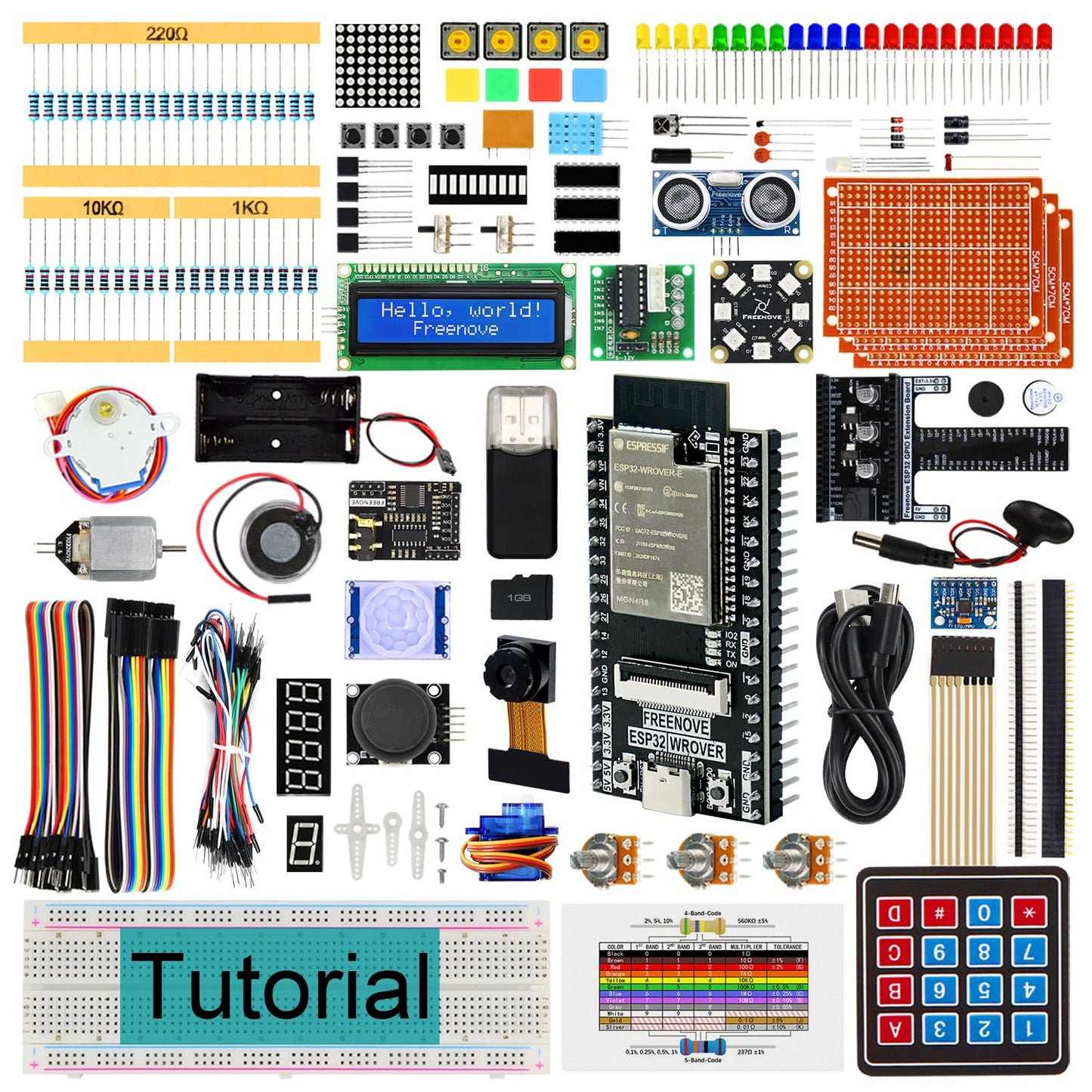 Freenove Ultimate Starter Kit mit ESP32-WROVER CAM, Dual-Core-Mikrocontroller, integrierter Kamera & WLAN. Enthält 240 Bauteile, 122 Projekte und ein 795-seitiges Tutorial für Python, C & Java. Für ambitionierte Elektronik- und Programmierideen.