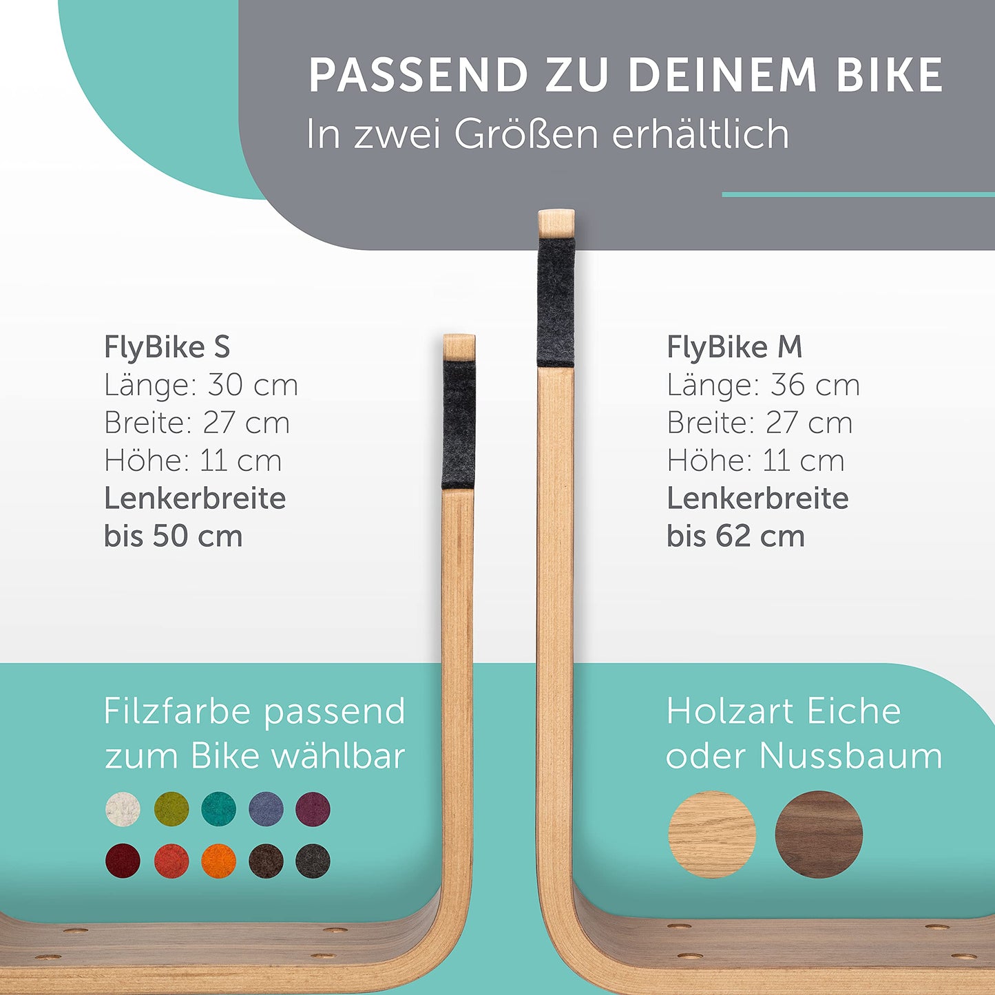 madeco FlyBike (Größe S & M). Fahrrad Wandhalterung aus Holz – Minimalistischer Bike Wandhalter für Wohnung & Büro – Eiche oder Nussbaum, platzsparend & nachhaltig gefertigt.