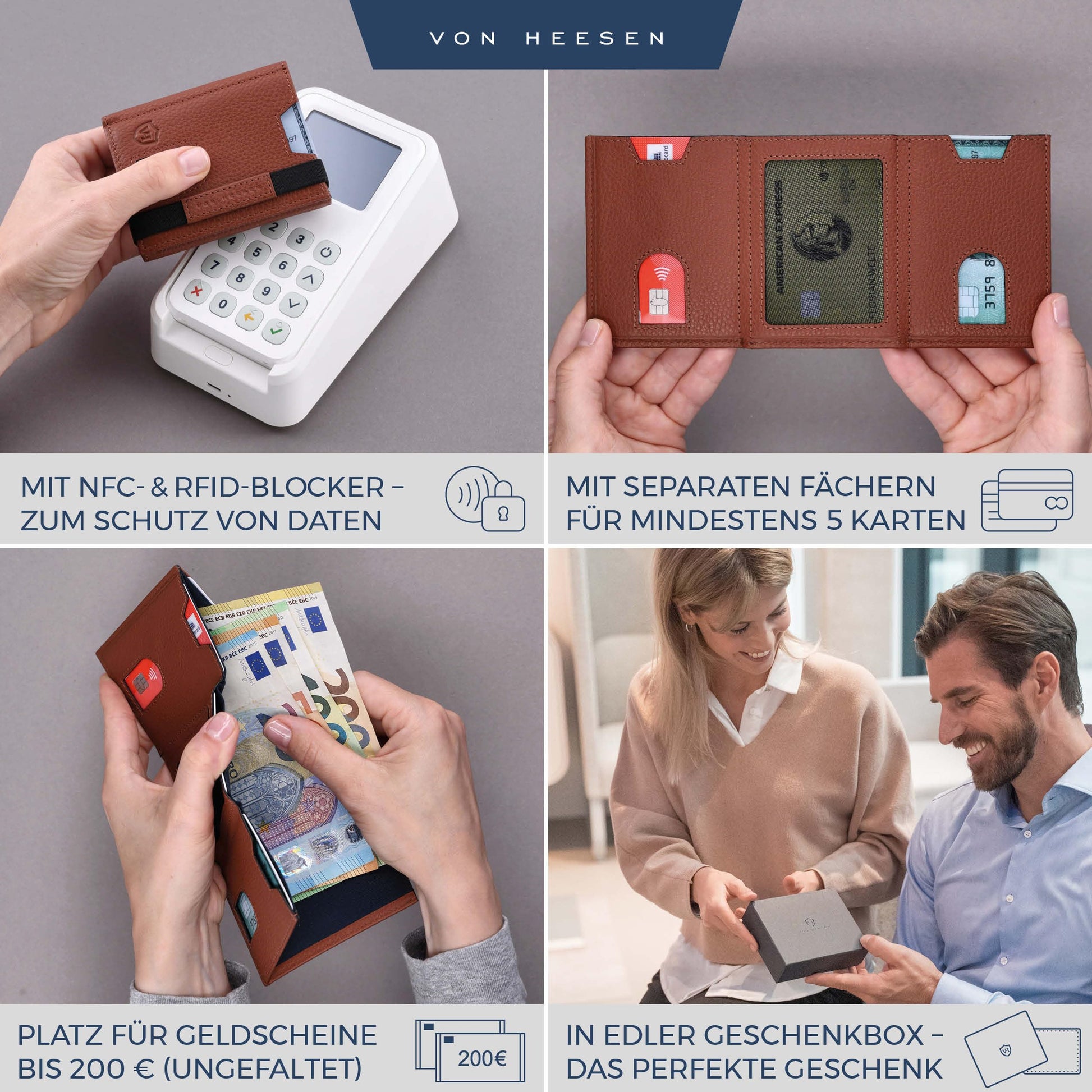 Slim Wallet Herren Leder geöffnet mit Kartenfächern und Münzfach