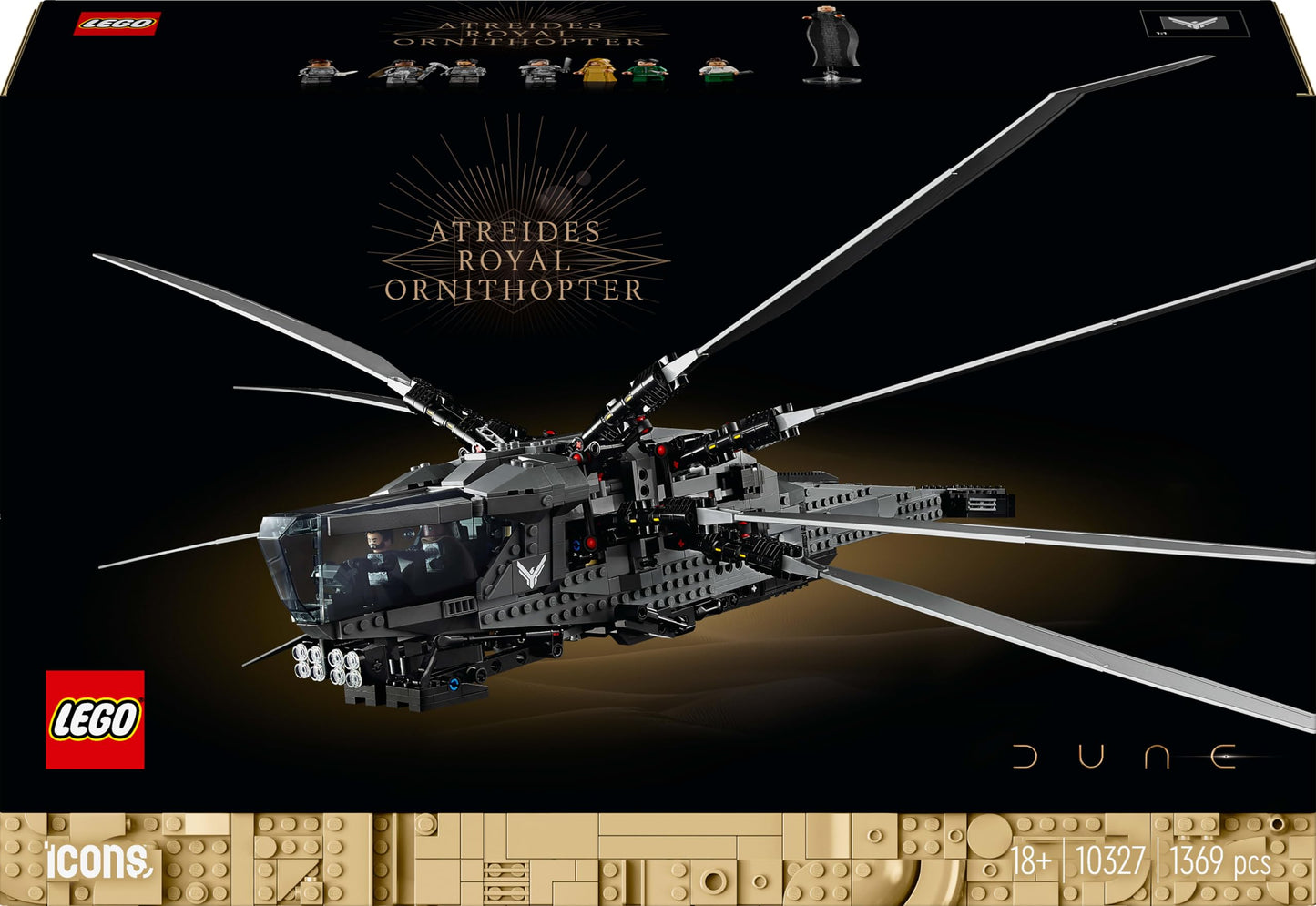 LEGO Icons Dune Royal Ornithopter (Set 10327). 1.369 Teile Sci-Fi-Fluggerät mit 8 Minifiguren & beweglichen Flügeln.