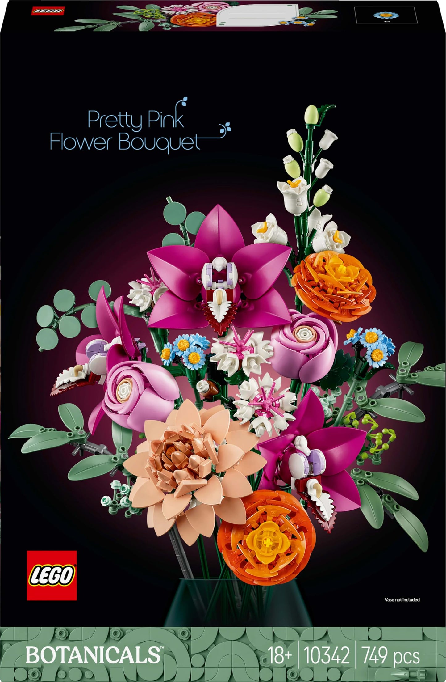 LEGO Botanicals Schöner Rosafarbener Blumenstrauß - Blumendeko - Bauset für Erwachsene - Dekorative Gänseblümchen, Kornblumen, Rosen und Holunderblüten zum Ausstellen - Bürodekoration 10342