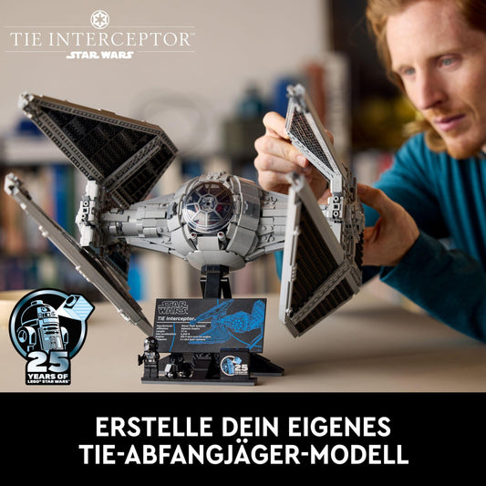 LEGO Star Wars UCS TIE-Interceptor (Set 75382). 1.931 Teile Sternjäger-Ikone mit Jubiläumsständer & exklusiver Minifigur.
