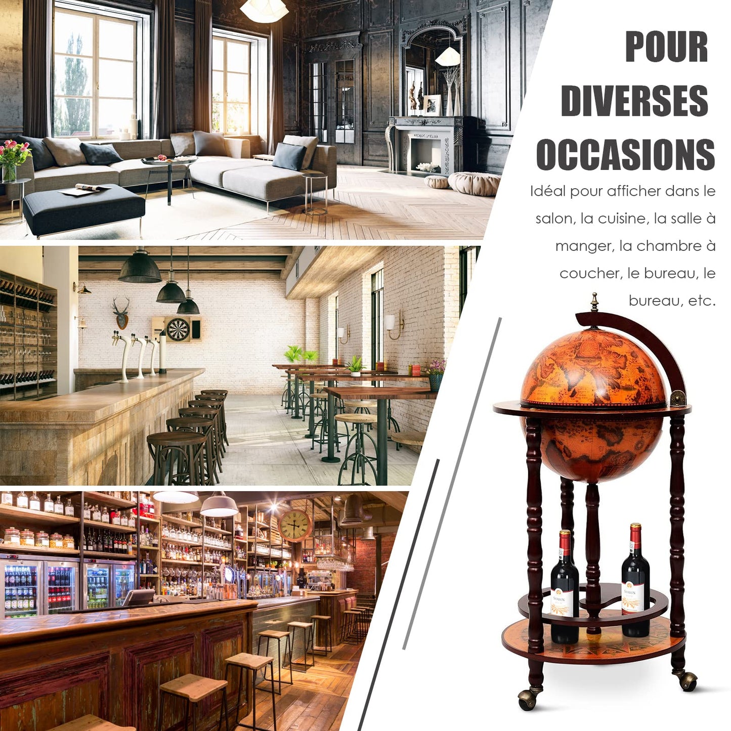 Globusbar in Braun – dekorativer Barwagen mit integrierter Minibar und Weinregal, flexibel dank Rollen. Klassisches Globus-Design mit Stauraum für Flaschen und Gläser. Für stilvolles Servieren und elegante Raumakzente.