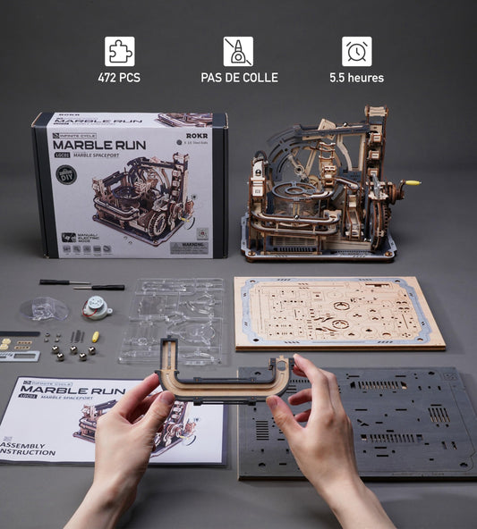 ROKR 3D Puzzle "Elektrische Murmelbahn". 294 Teile Holz-Bausatz für Erwachsene mit Motorantrieb & Anleitung. Großes DIY Modell für Technikfans.