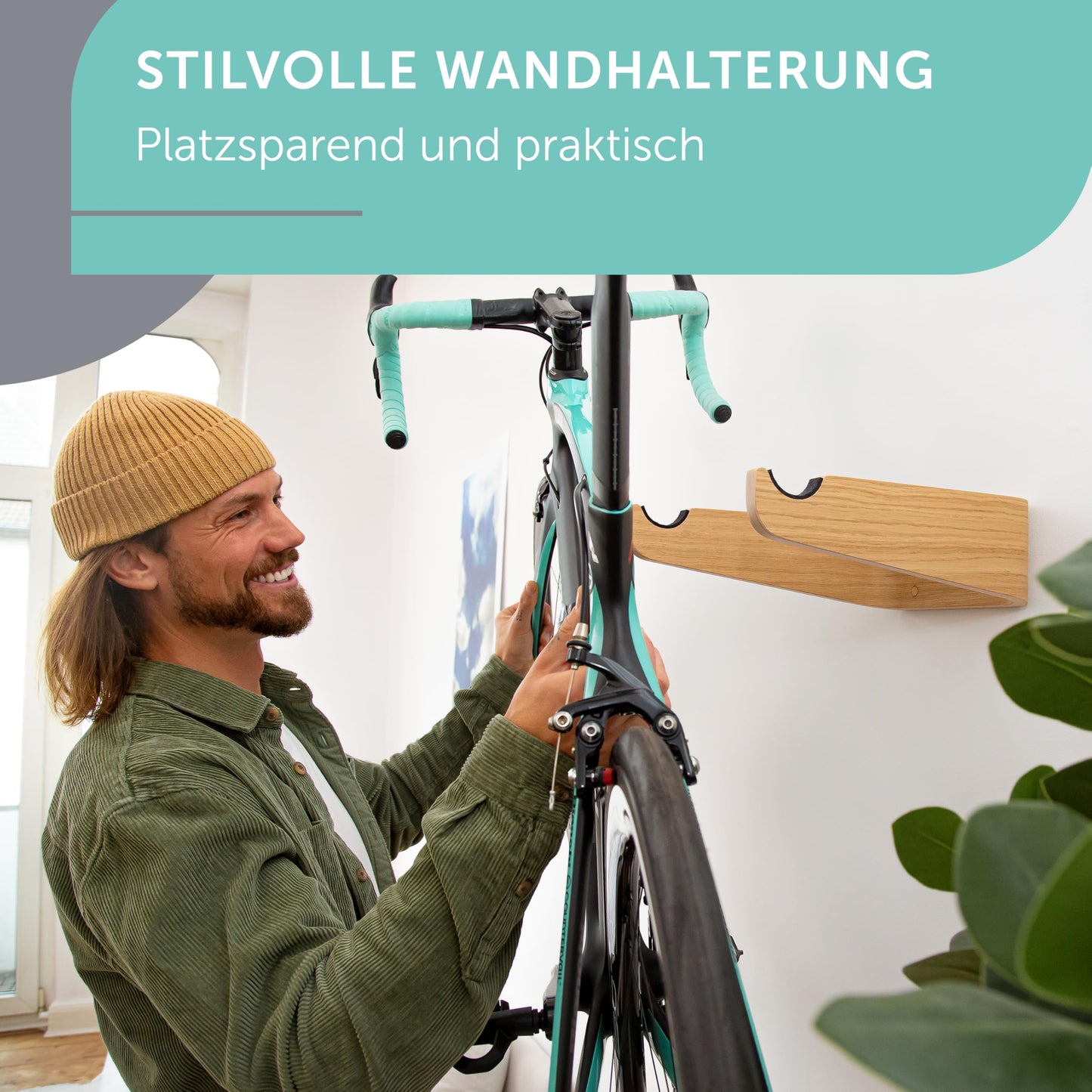 madeco FlyBike (Größe S & M). Fahrrad Wandhalterung aus Holz – Minimalistischer Bike Wandhalter für Wohnung & Büro – Eiche oder Nussbaum, platzsparend & nachhaltig gefertigt.