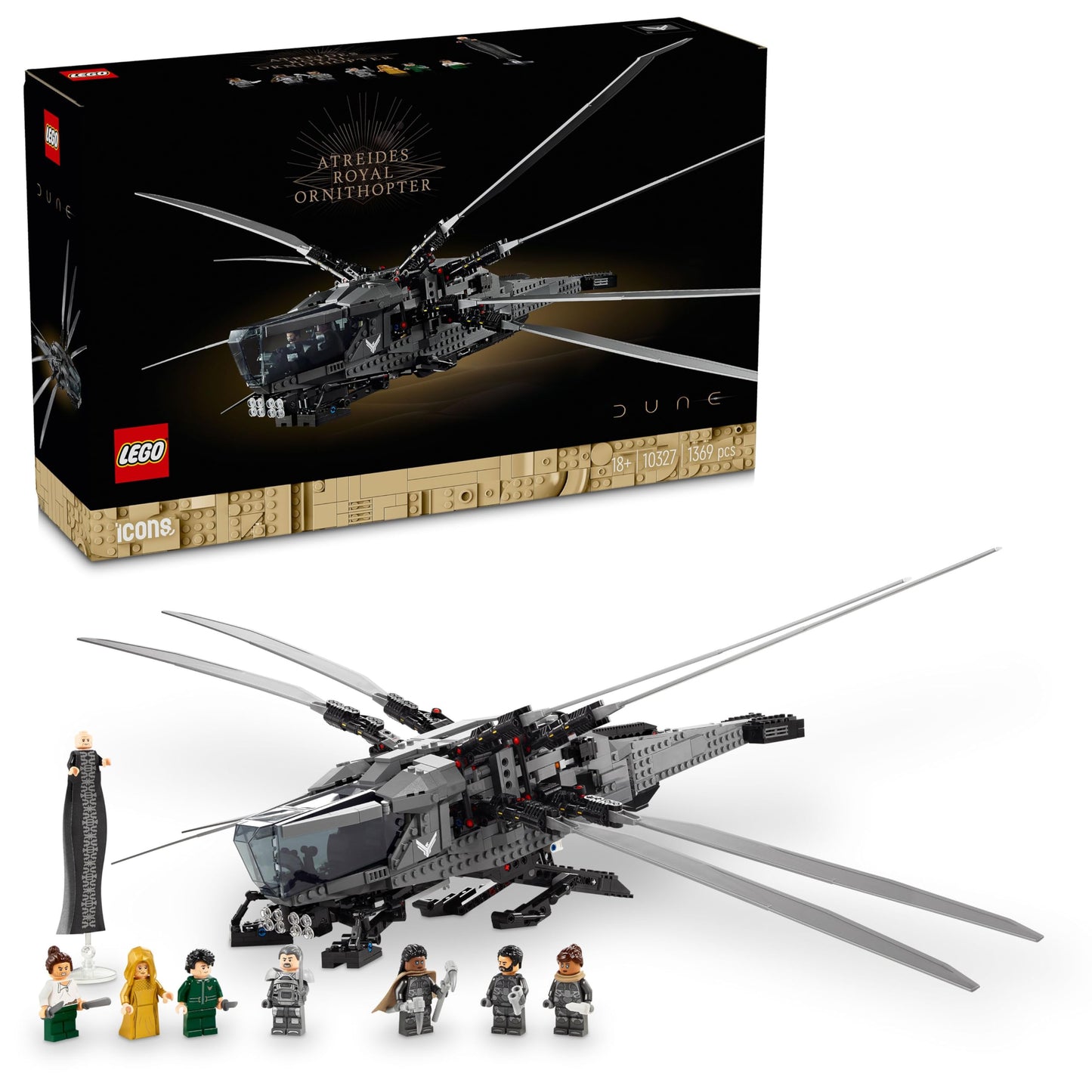 LEGO Icons Dune Royal Ornithopter (Set 10327). 1.369 Teile Sci-Fi-Fluggerät mit 8 Minifiguren & beweglichen Flügeln.