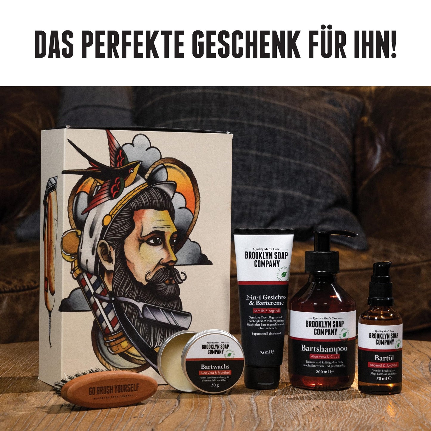 Brooklyn Soap Company Ultimate Beard Box – Bartpflege-Set mit Bartöl, Bartshampoo, Bartbürste, Bartwachs und Bartcreme. Komplettset für intensive Pflege und Styling. Hochwertige Geschenkidee für Männer mit Anspruch an Bart und Pflege.