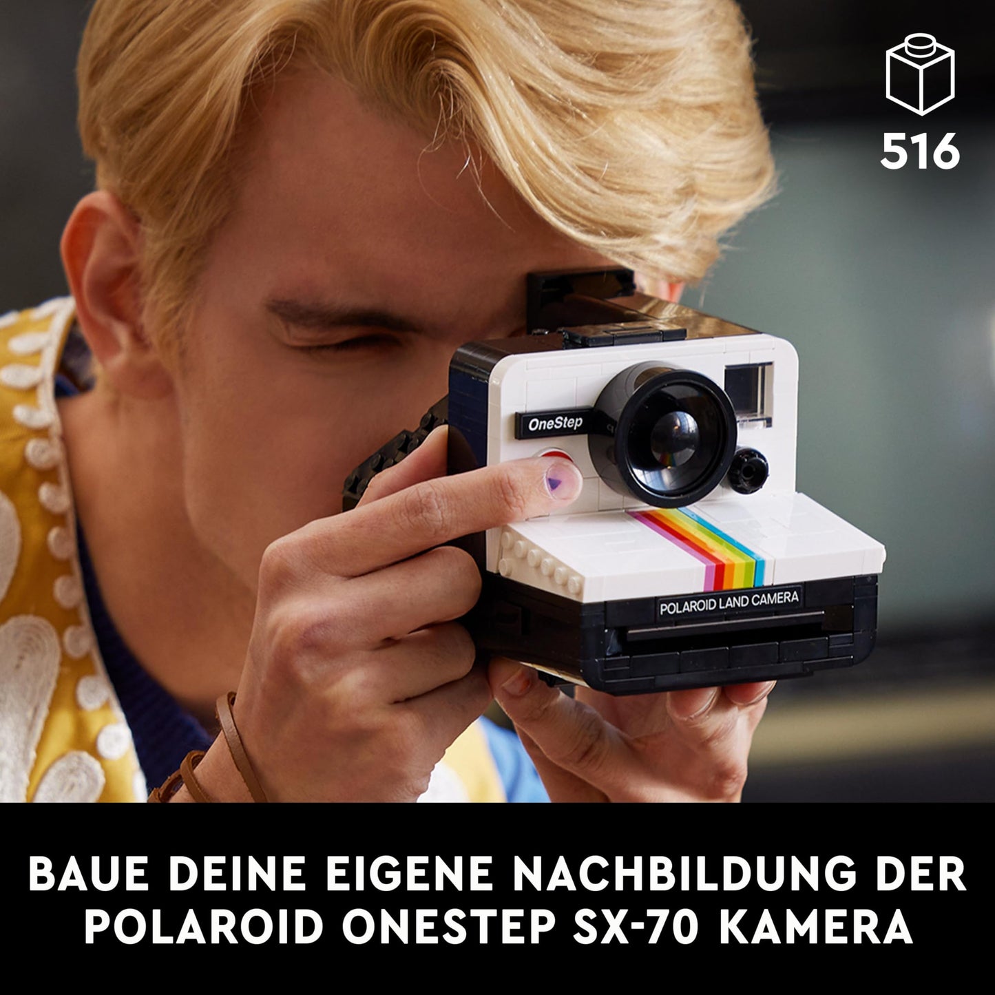 LEGO Ideas Polaroid OneStep SX-70 (Set 21345). 516 Teile Sofortbild-Kamera mit Auslösefunktion und Filmschacht.