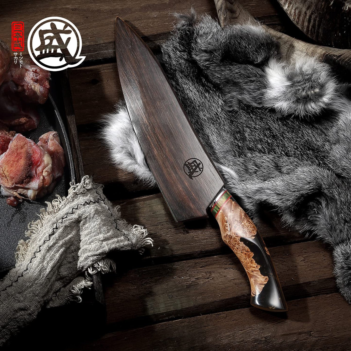 MITSUMOTO SAKARI 20 cm Gyuto. Handgeschmiedetes 440C Damast-Profikochmesser. Meisterpräzision für deine Küche.