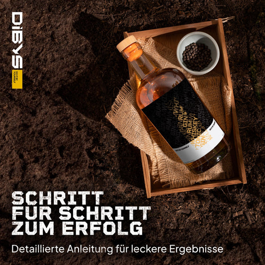 DIBYS DIY-Whiskey-Set mit 12 natürlichen Botanicals, Zubehör und 4 Rezepten zum individuellen Aromatisieren von Whiskey. Für kreative Genussmomente mit persönlicher Note.