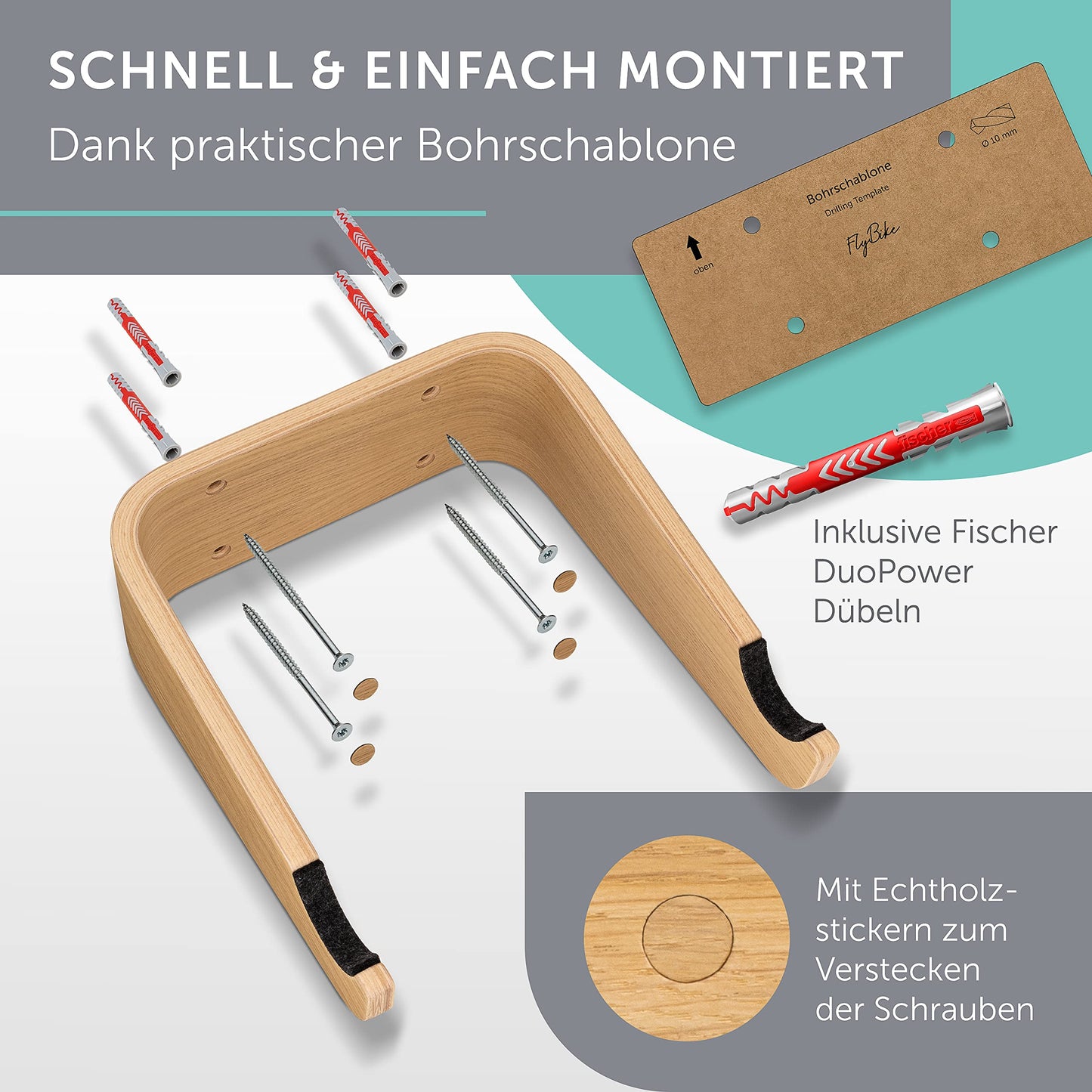 madeco FlyBike (Größe S & M). Fahrrad Wandhalterung aus Holz – Minimalistischer Bike Wandhalter für Wohnung & Büro – Eiche oder Nussbaum, platzsparend & nachhaltig gefertigt.