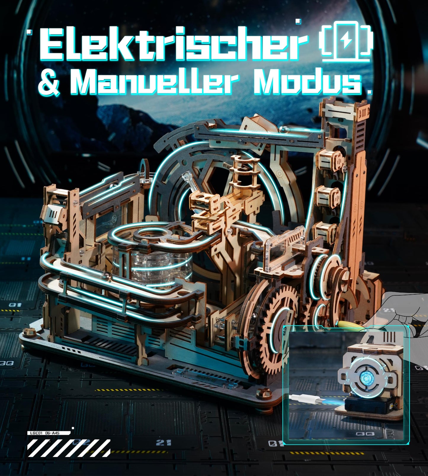 ROKR 3D Puzzle "Elektrische Murmelbahn". 294 Teile Holz-Bausatz für Erwachsene mit Motorantrieb & Anleitung. Großes DIY Modell für Technikfans.
