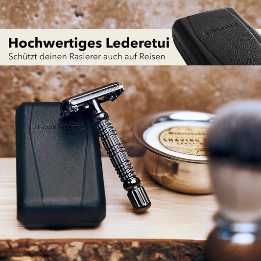 Störtebekker® Premium Gentleman Essential Set – hochwertiges Rasierset mit Rasierhobel, Pinsel, Rasierseife, Schale, Klingen, Ständer und Alaunstein. Für eine stilvolle, gründliche Nassrasur auf klassischem Niveau.
